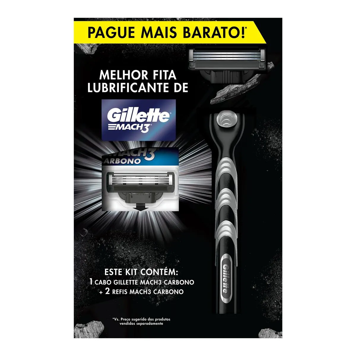 Kit Aparelho de Barbear Descartável Rosto Gillette Mach3 Carbono + 1 Refil