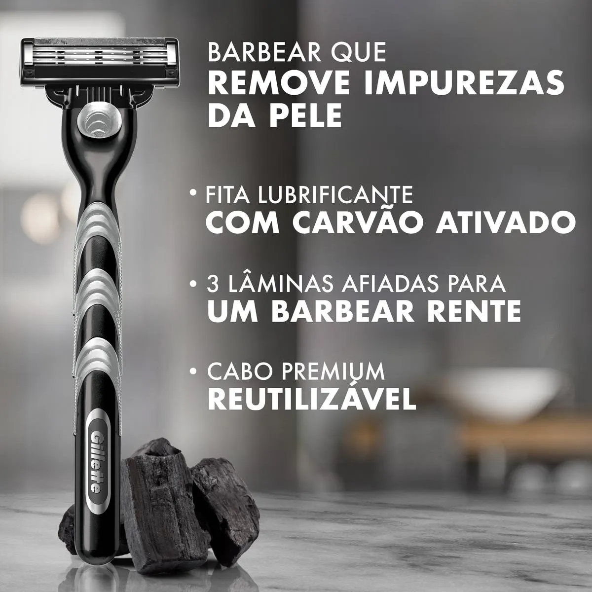Kit Aparelho de Barbear Descartável Rosto Gillette Mach3 Carbono + 1 Refil