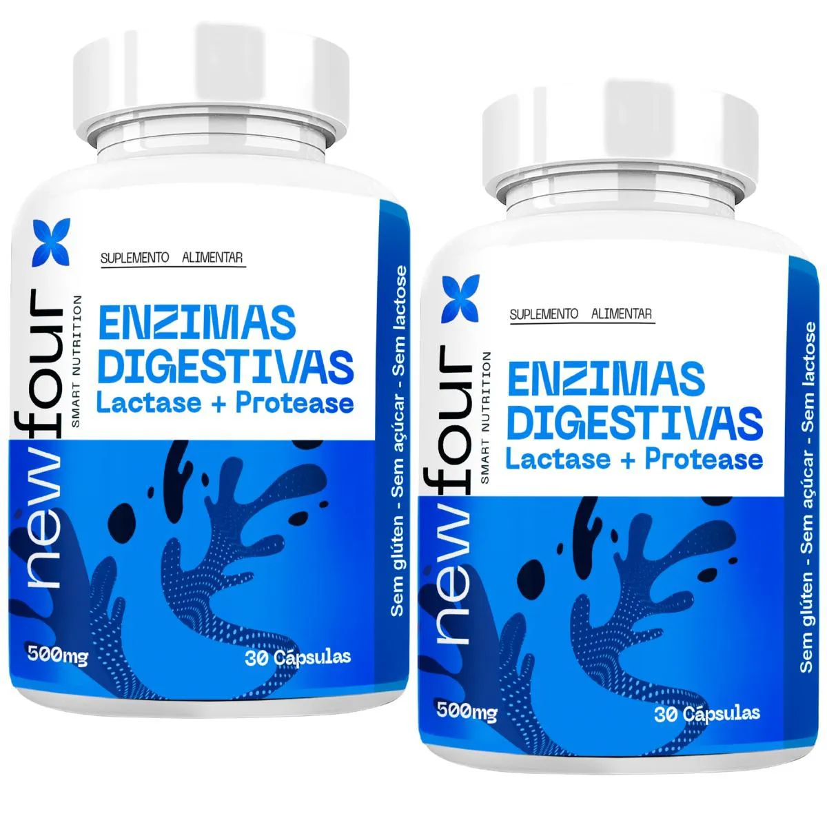 Enzimas Digestivas Lactase + Protease Kit com 2 Potes com Total de 60 Capsulas