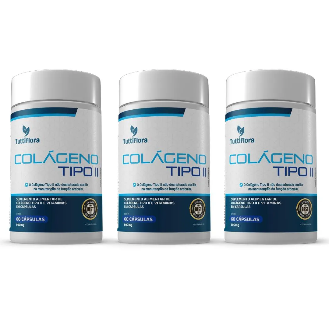 Kit 3x Colágeno Tipo 2 500mg 60 cápsulas Tuttiflora