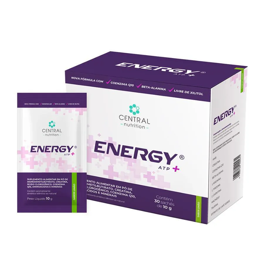 Energy Atp+ sem Xilitol 10g 30 Sachês - Central Nutition Limão
