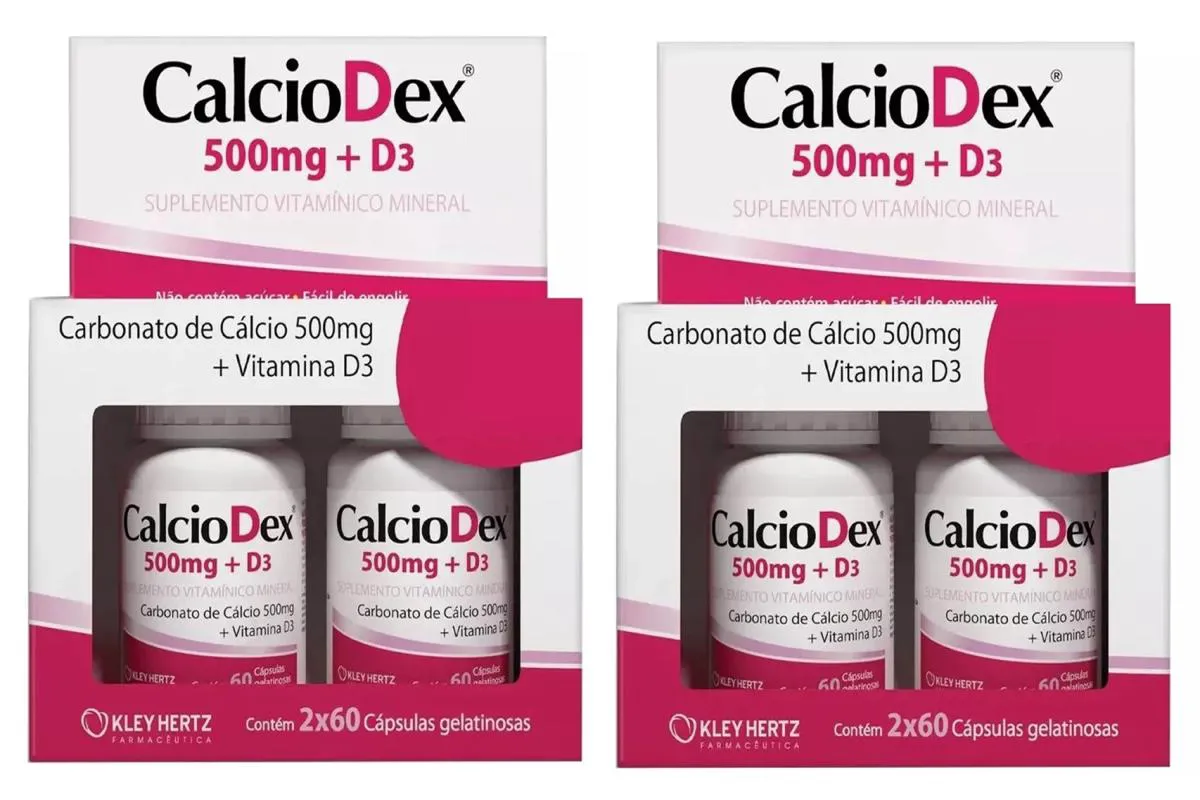 Kit 2 Calciodex 500mg + D3 com 120 cápsulas - Kley Hertz