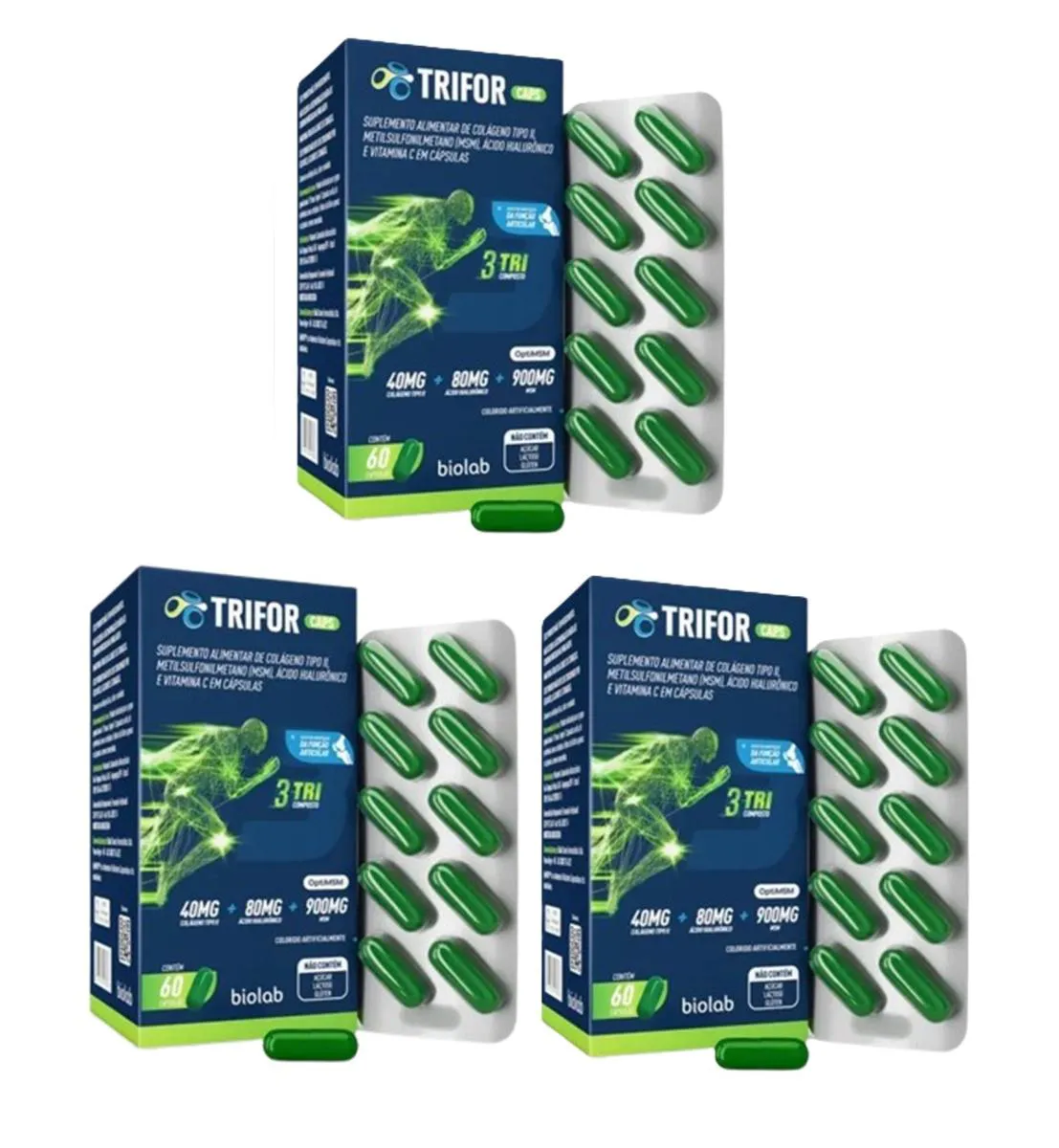 Kit 3 Suplemento Trifor Colágeno Tipo 2 60 cápsulas - Biolab
