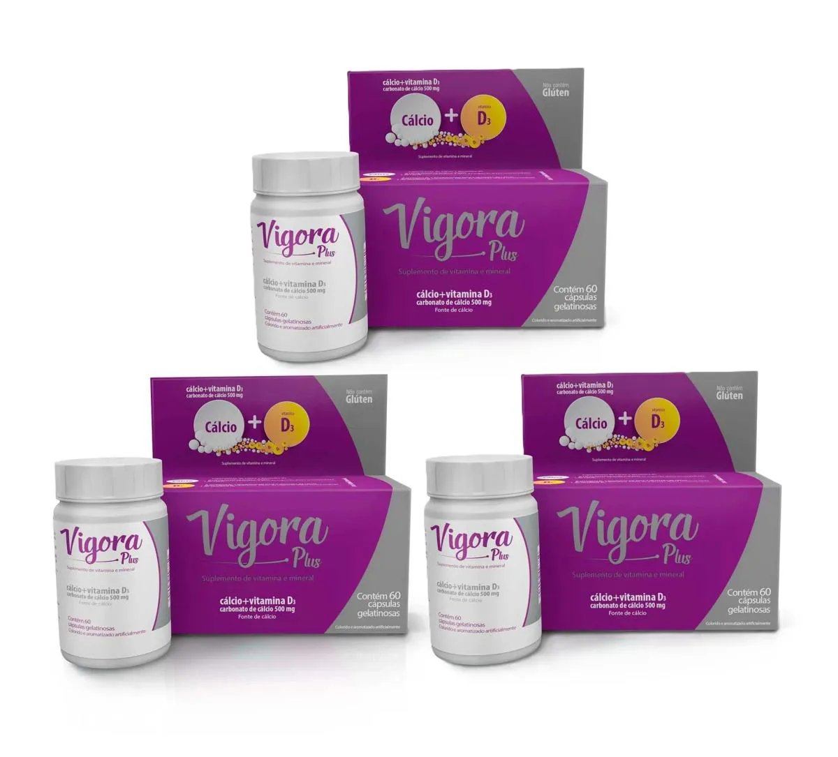 Kit 3 Vigora Plus Mulher Cálcio Calcium +vit D3 C/ 60 cápsulas