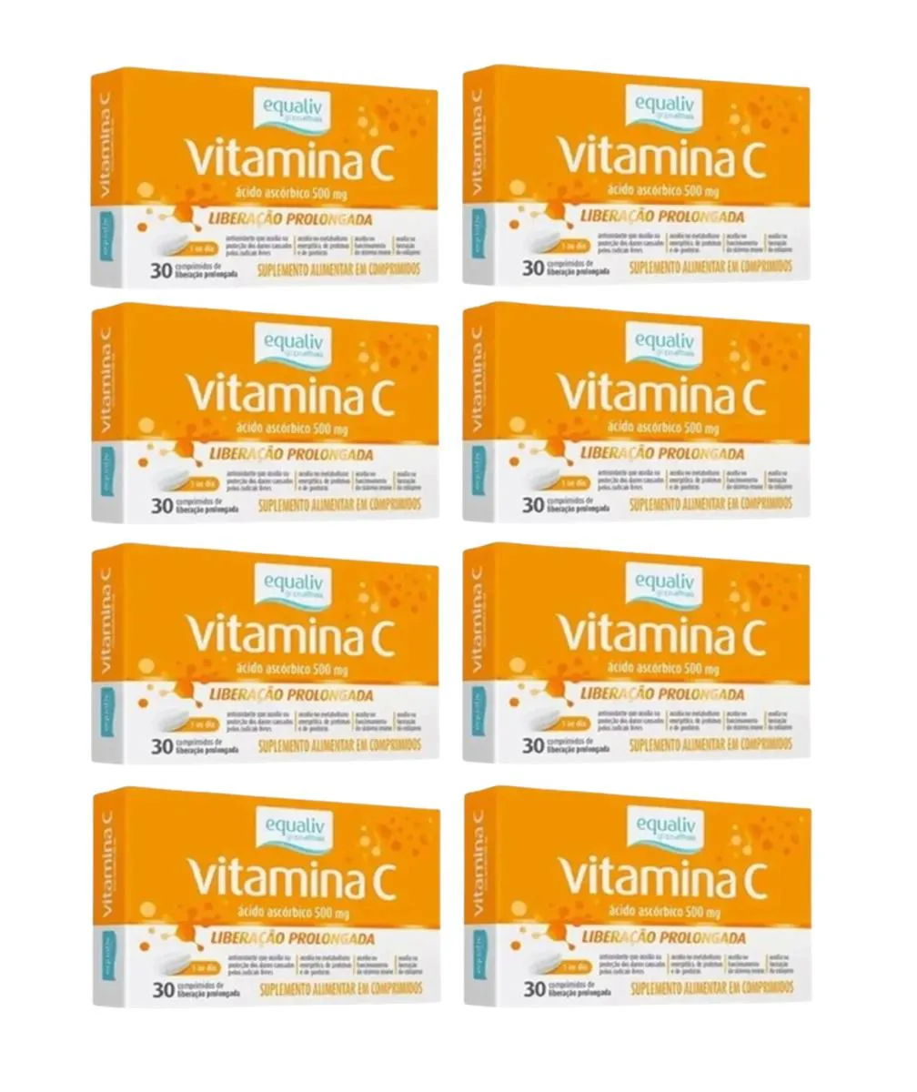 Kit 8 Suplemento Vitamina C Ácido Ascórbico 500mg - Equaliv