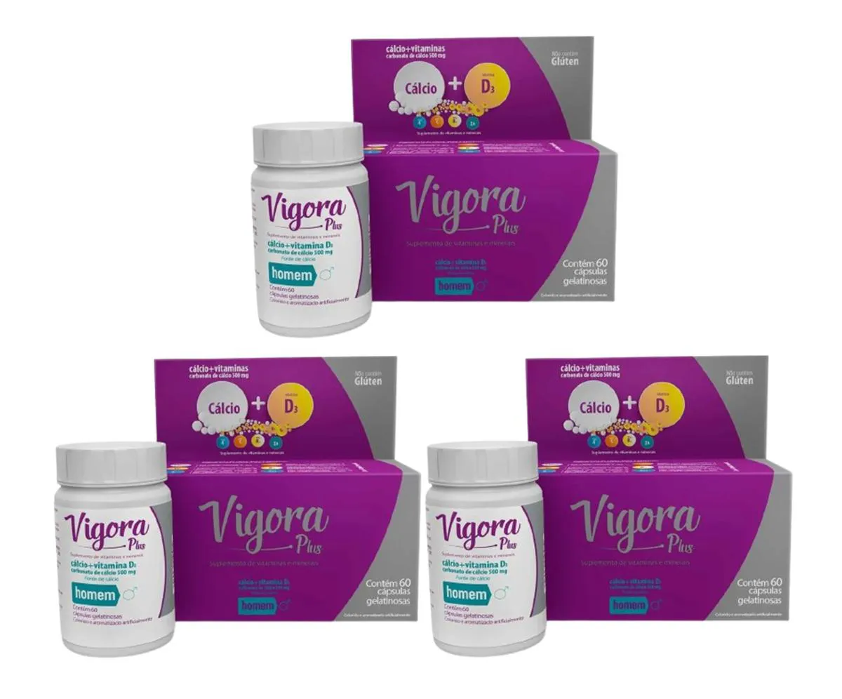 Vigora Plus Homem Cálcio Calcium+d3 (kit 3x60=180 Cápsulas)