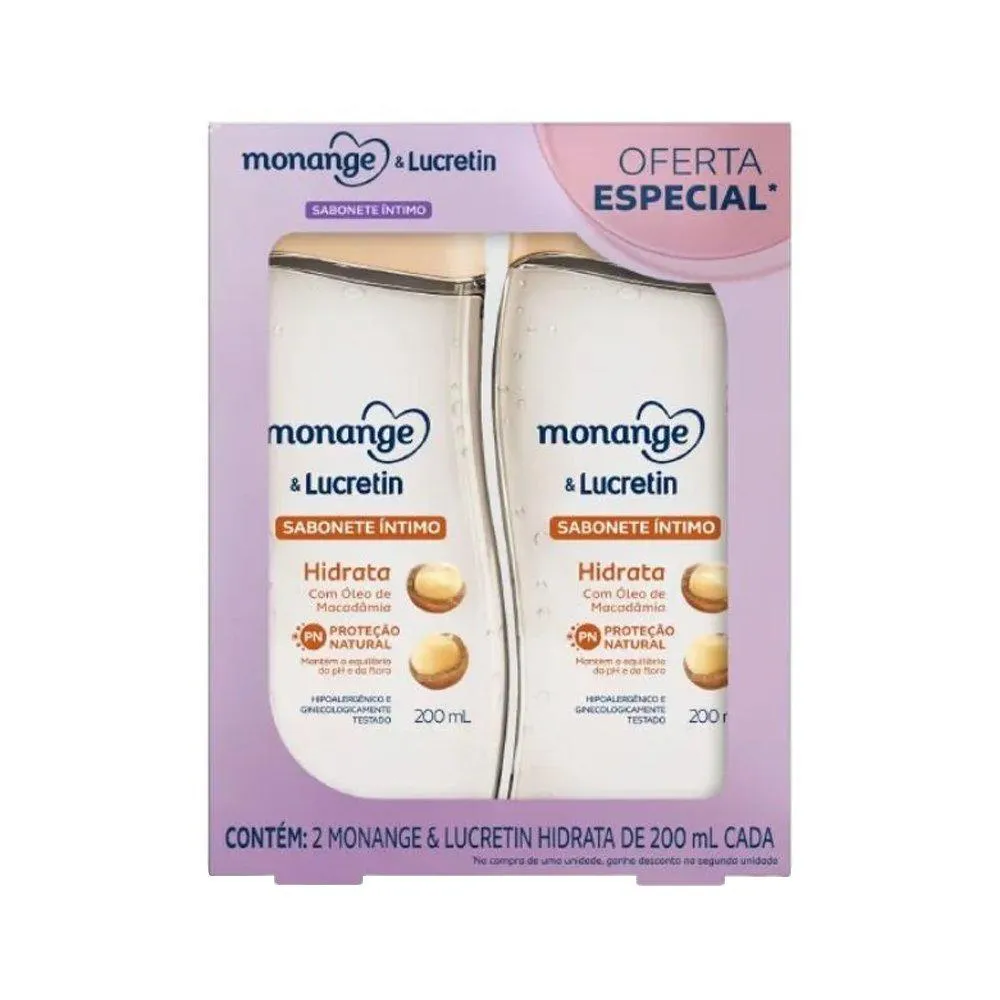 Sabonete Líquido Monange Lucretin Hidrata 200ml - Embalagem com 2 unidades