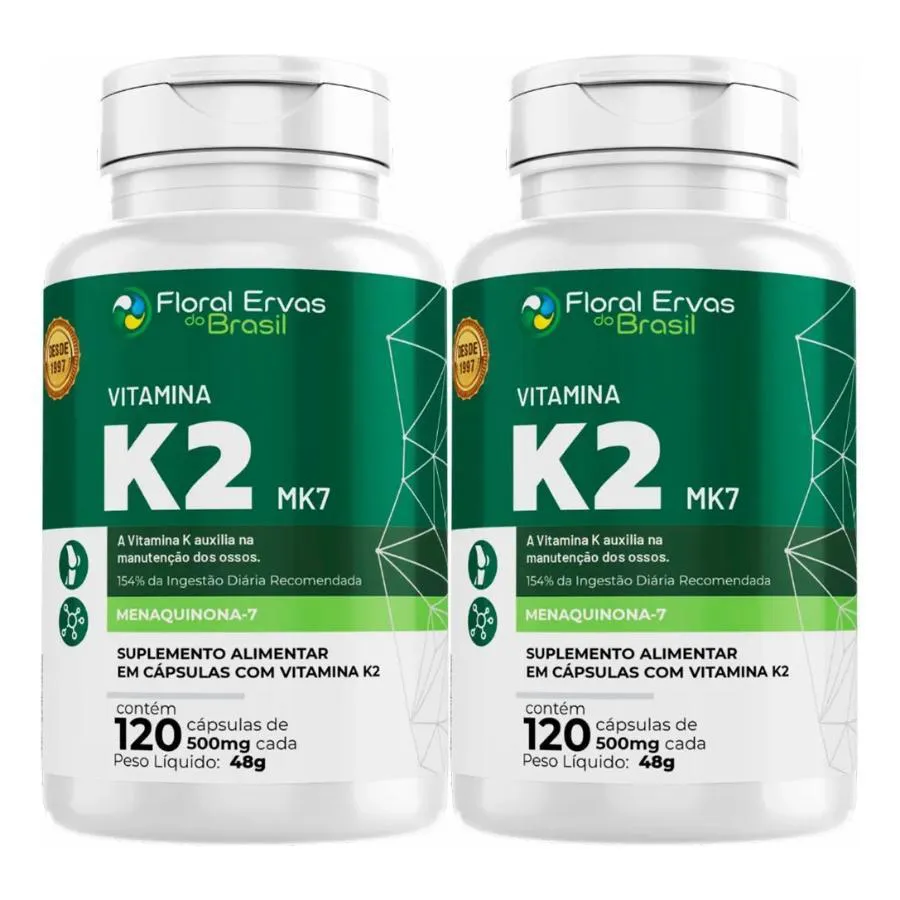 KIT COM 2 VITAMINA K2 MK7 500MG 120 CáPSULAS - FLORAL ERVAS