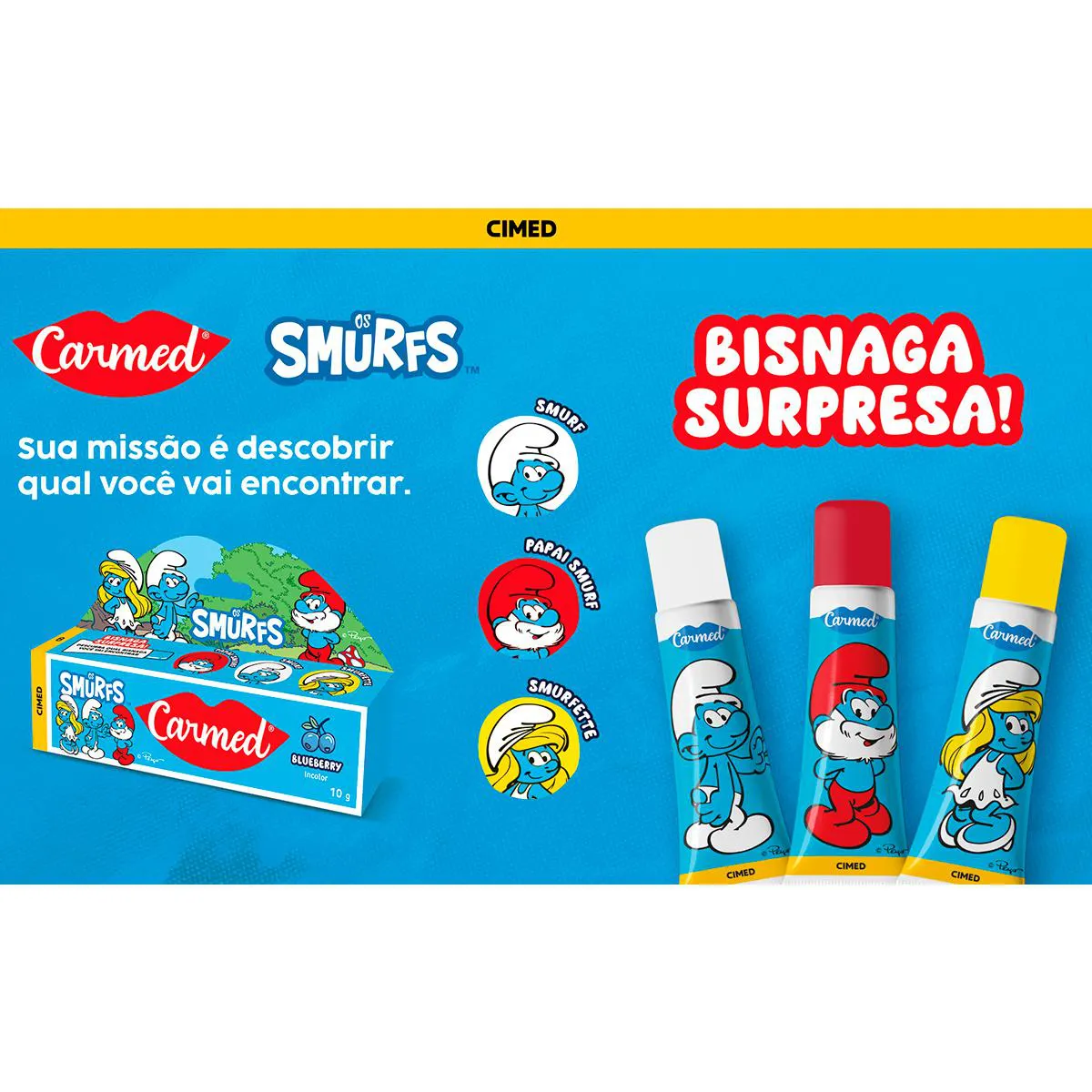Hidratante Labial Carmed Os Smurfs Blueberry Incolor 10g