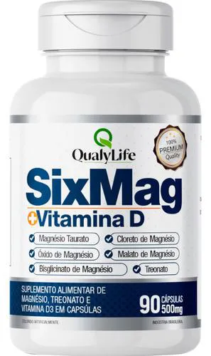 Sixmag Magnésio e Vitamina D3 90 cápsulas Qualylife