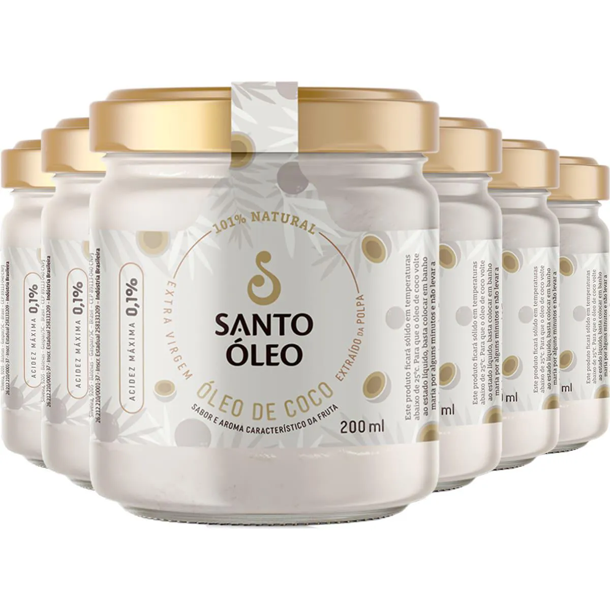 Óleo de Coco Extravirgem Polpa 6 X 200ml Santo Óleo