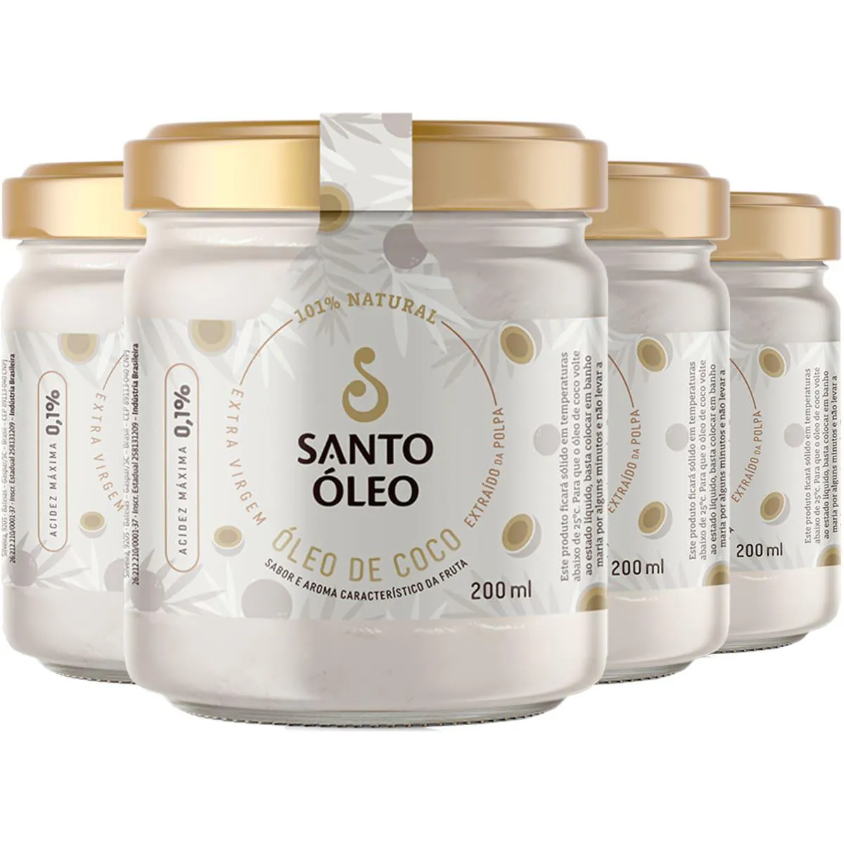 Óleo de Coco Extravirgem Polpa 4 X 200ml Santo Óleo