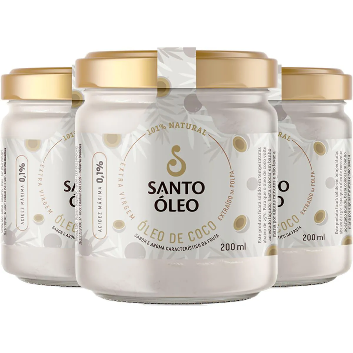 Óleo de Coco Extravirgem Polpa 3 X 200ml Santo Óleo