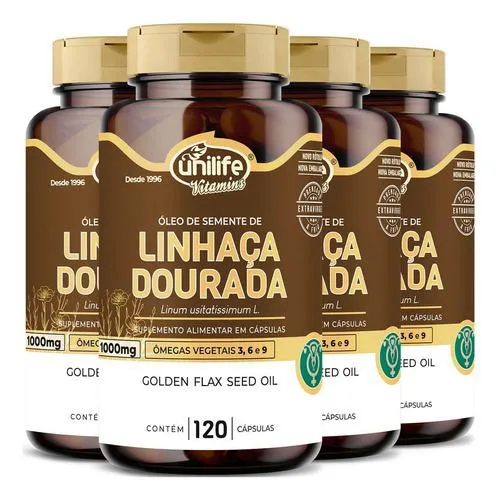 Óleo de Linhaça Dourada 4 X 120 cápsulas Unilife