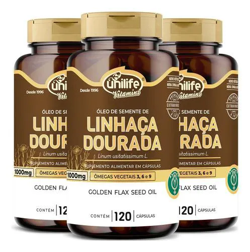 Óleo de Linhaça Dourada 3 X 120 cápsulas Unilife