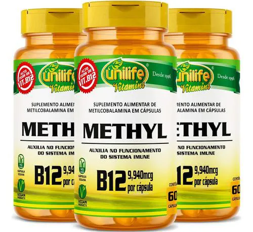 Vitamina B12 Metilcobalamina 3 X 60 cápsulas Unilife
