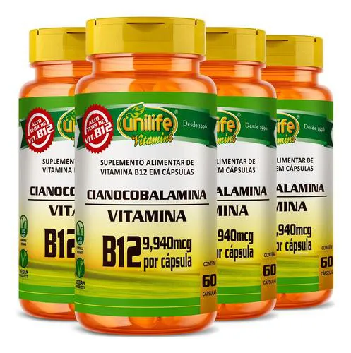 Vitamina B12 Cianocobalamina 4 X 60 Cápsulas Unilife