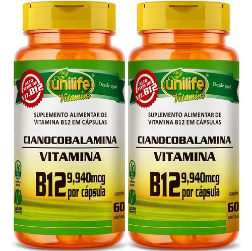 Vitamina B12 Cianocobalamina 2 X 60 Cápsulas Unilife