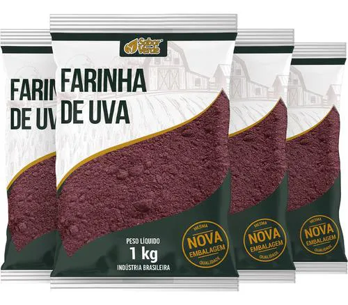 Farinha de Uva Pura 4 X 1kg Sabor Verde