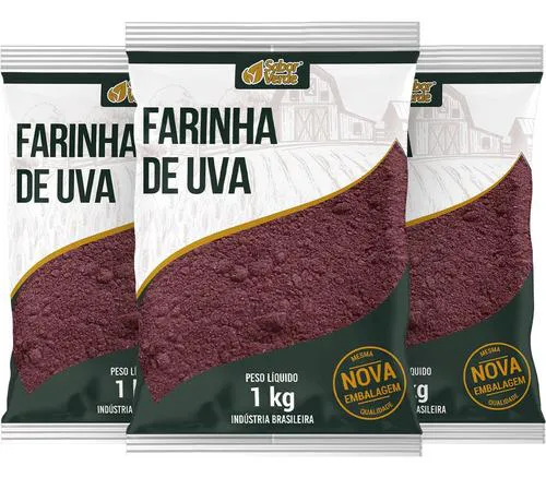 Farinha de Uva Pura 3 X 1kg Sabor Verde