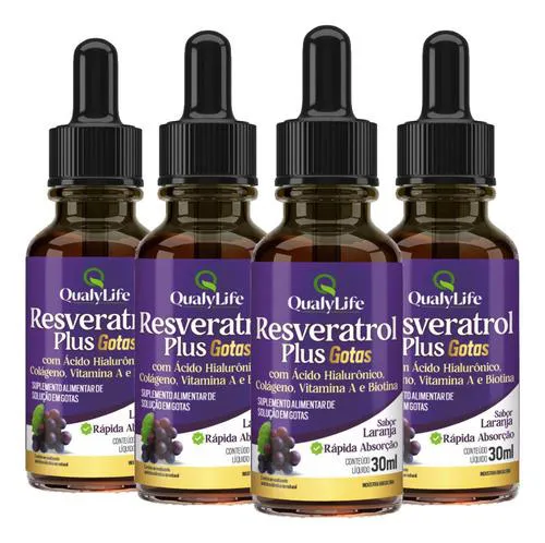 Kit 4 Resveratrol Plus Gotas Sabor Laranja 30ml - Qualylife