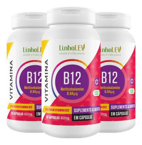 Vitamina B12 Metilcobalamina 3 X 60 cápsulas Linho Lev