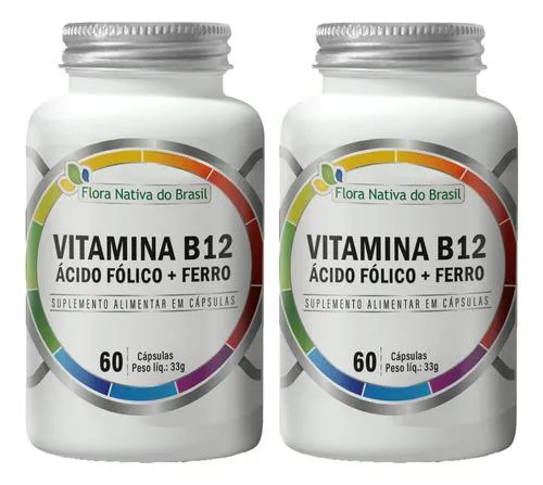 Vitamina B12 Ácido Fólico e Ferro 2x60 cápsulas Flora Nativa