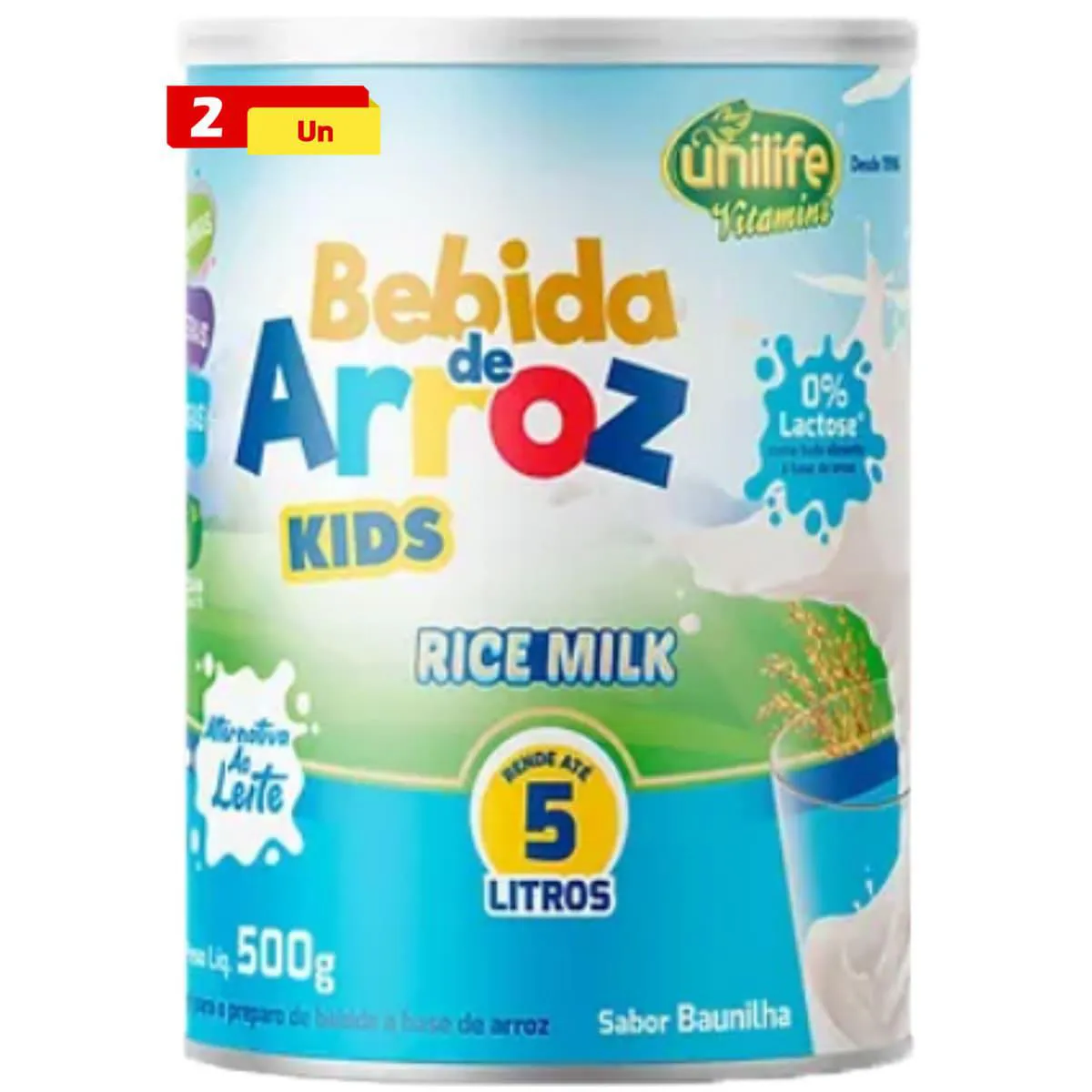 Bebida de Arroz Kids Rice Milk sem Lactose 2 X 500g Unilife