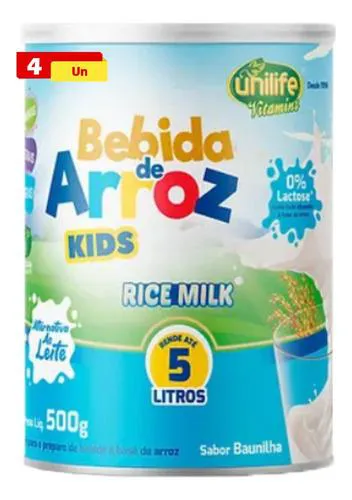 Bebida de Arroz Kids Rice Milk sem Lactose 4 X 500g Unilife