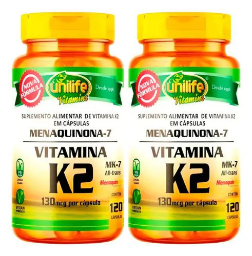 Kit 2 Vitamina K2 Mk7 Menaquinona 120 Cápsulas Unilife