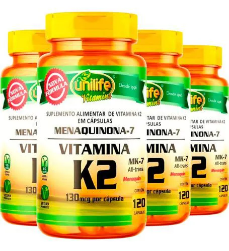 Kit 4 Vitamina K2 Mk7 Menaquinona 120 Cápsulas Unilife