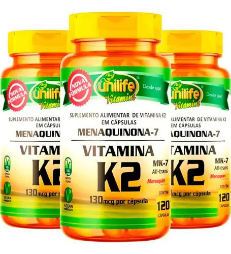 Kit 3 Vitamina K2 Mk7 Menaquinona 120 Cápsulas Unilife