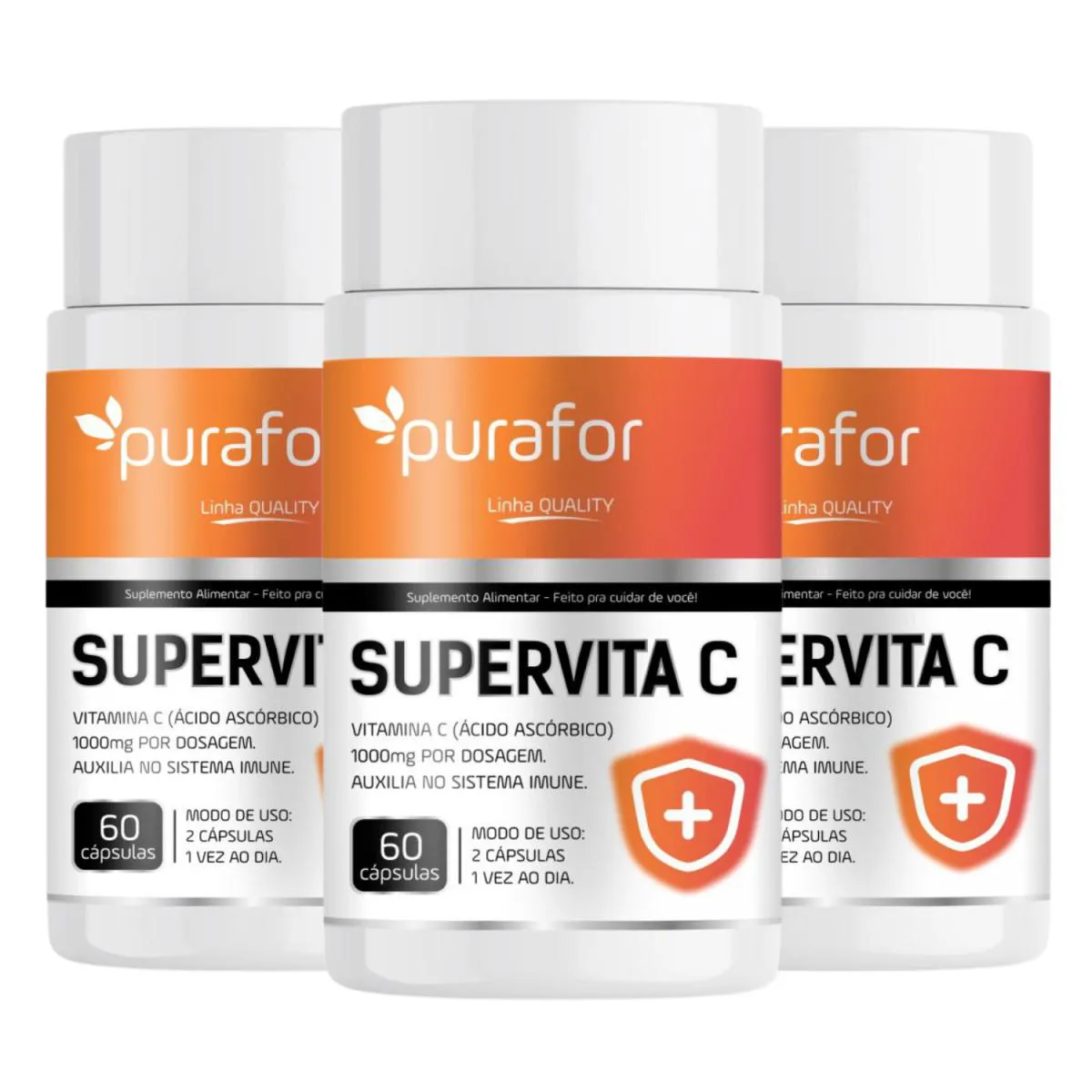 Kit 03 Vitamina C 1000mg L Supervita C Purafor I 60 cápsulas | Imunidade I Antioxidante I Anti - Idade