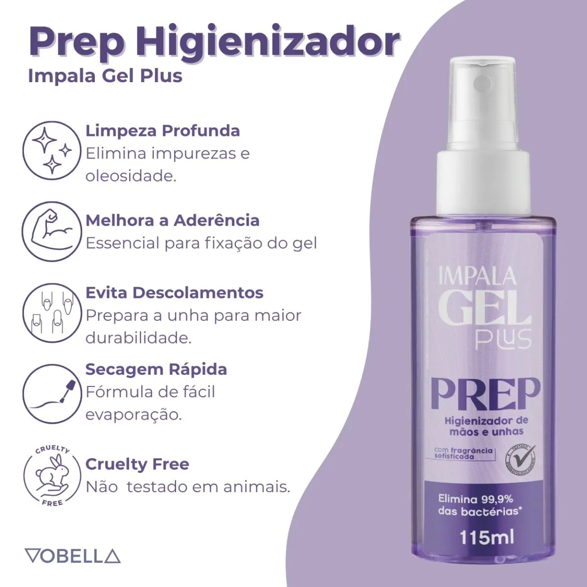 Spray Higienizador Prep Mãos Unhas Gel Plus Impala 115Ml