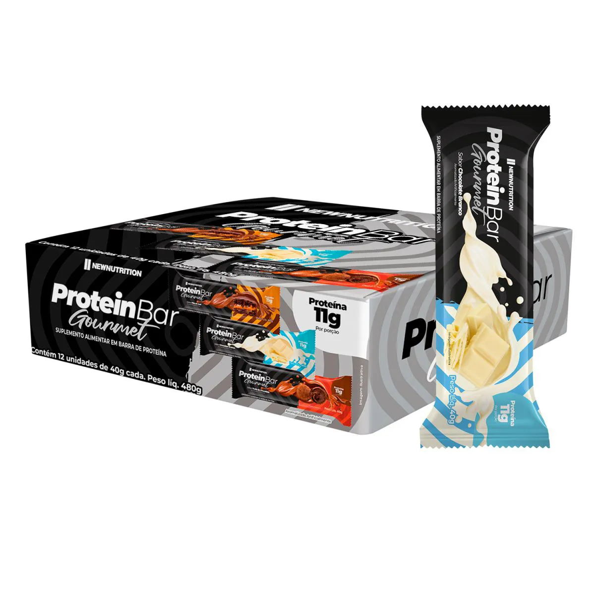 Barra Proteica Gourmet 40g Sabor Chocolate Branco Caixa com 12 Unidades