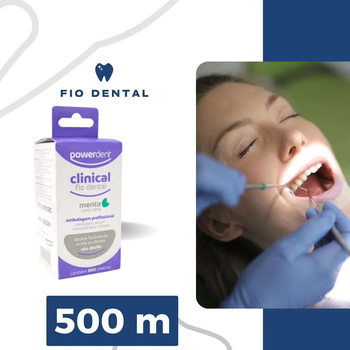 Fio Dental Sabor Menta Clinical 500 M Econômico Powerdent