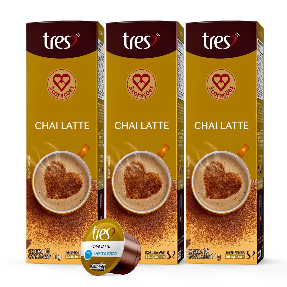 3x cápsula Chai Latte Tres 3 Corações 10 unidades