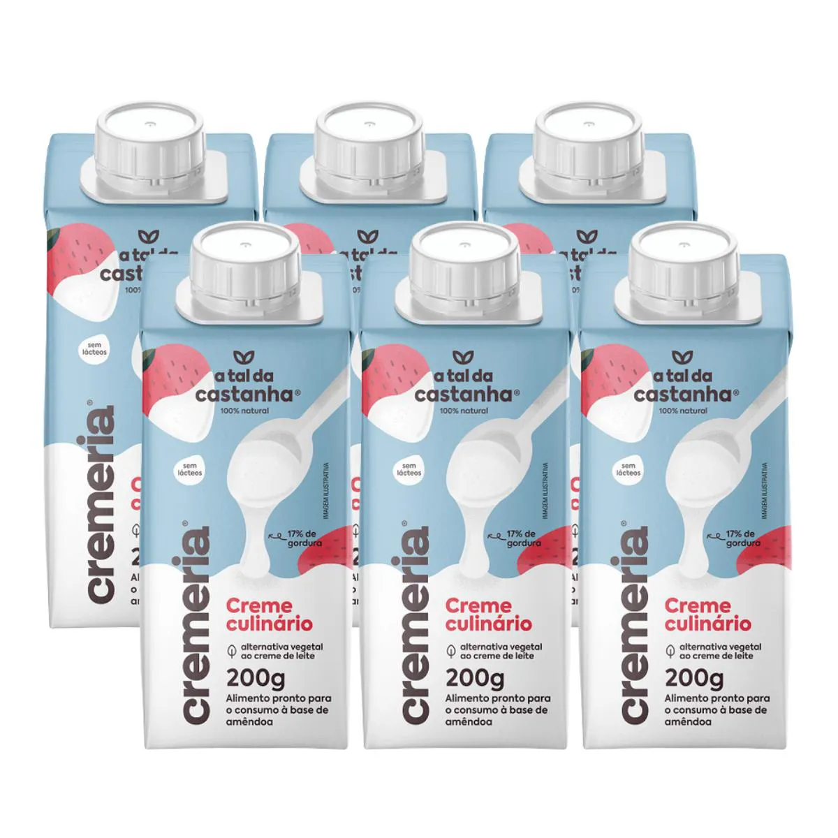 6x Creme Culinário Vegetal Cremeria a Tal da Castanha 200ml Amêndoa