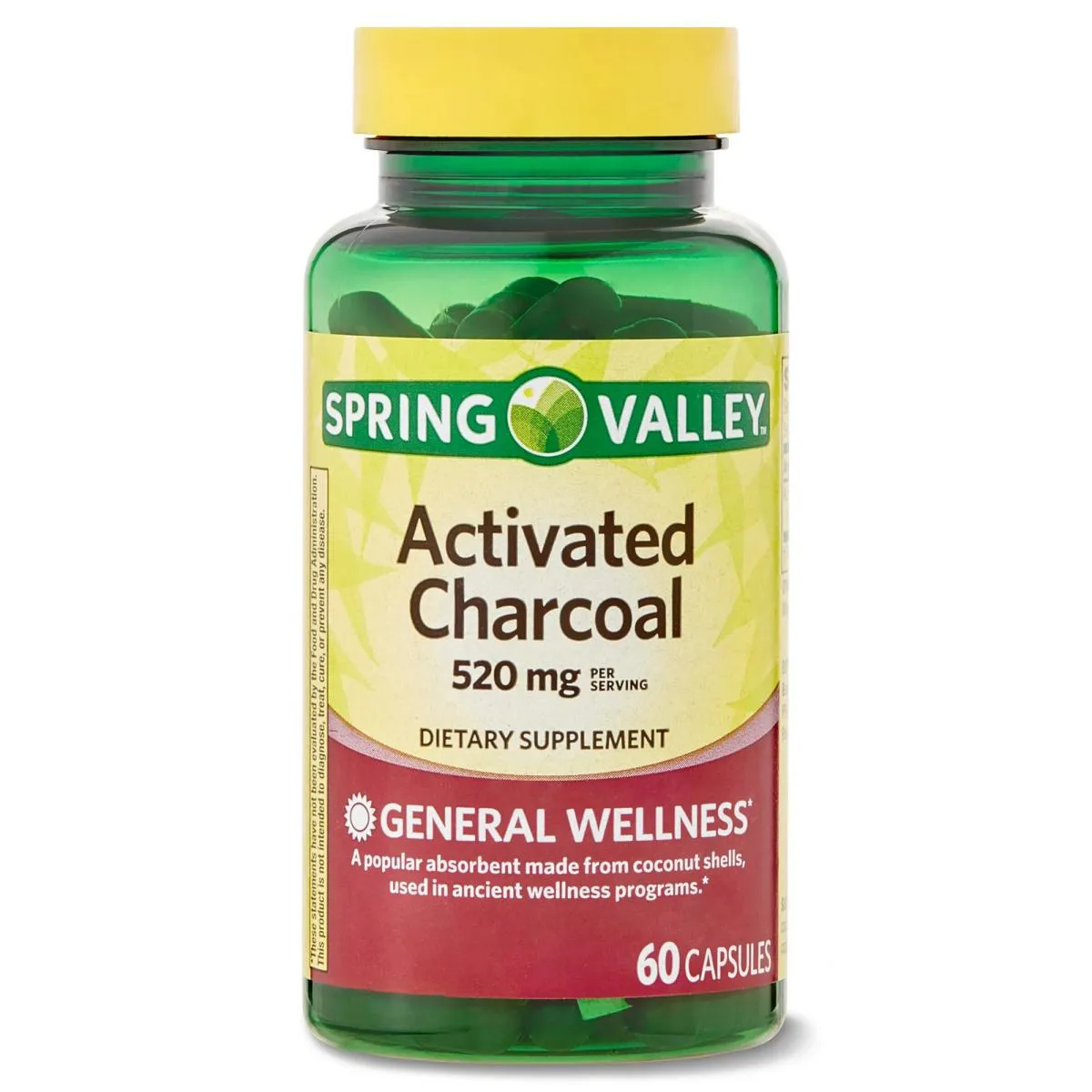 Carvão Ativado 520mg 60 cápsulas - Spring Valley