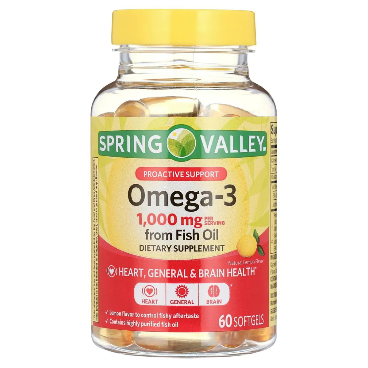 ÓLEO DE PEIXE OMEGA 3 1000 MG 60 SOFTGELS SABOR LIMãO - SPRING VALLEY