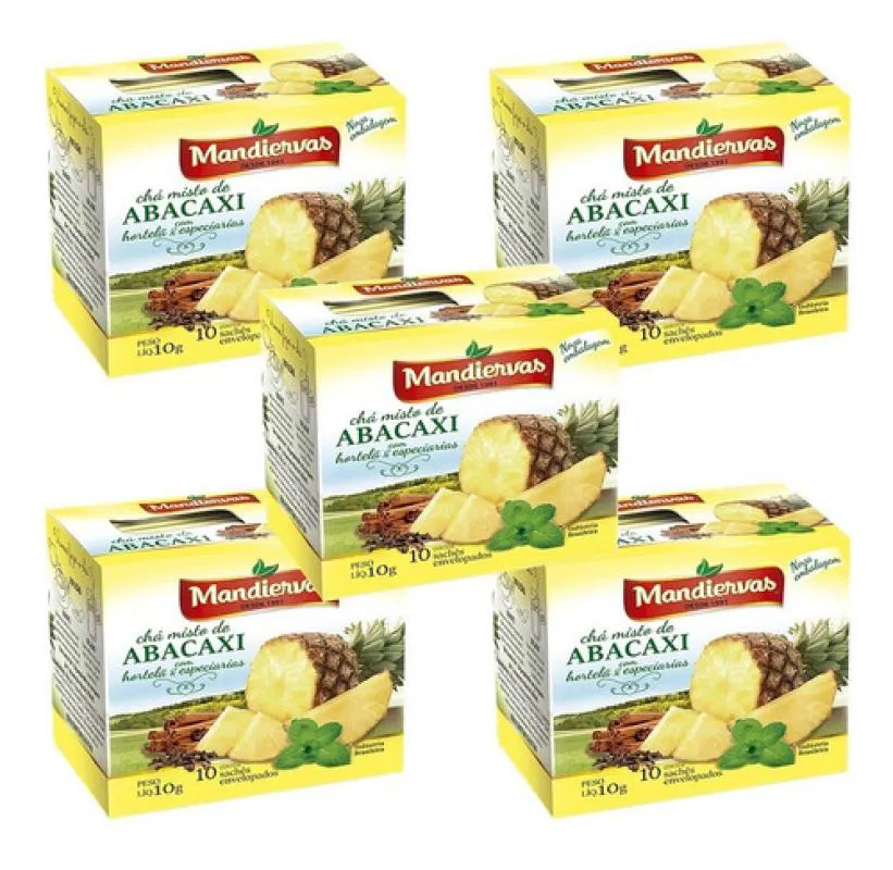 5 Caixinhas de Chá Misto Abacaxi 10 Sachês- Mandiervas