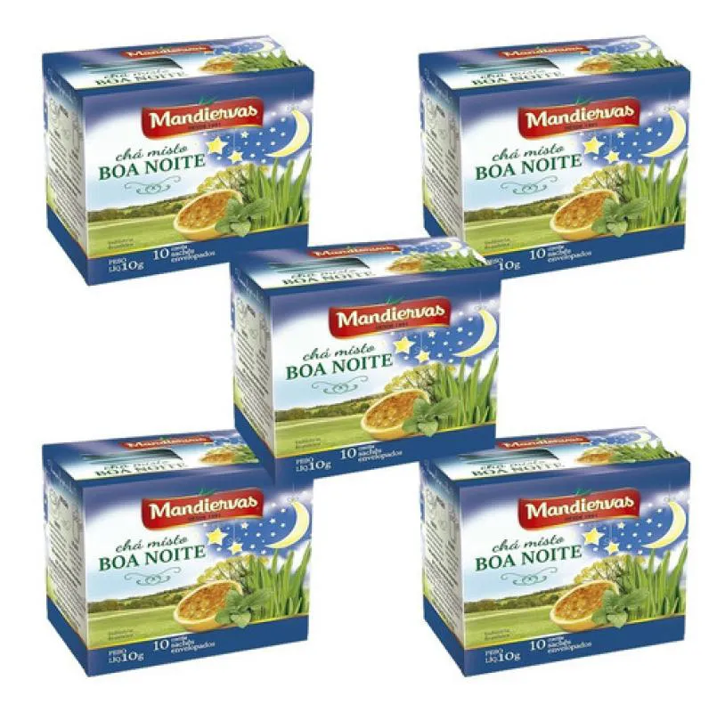 Kit 5 Caixinhas de Chá Boa Noite 10 Sachês - Mandiervas