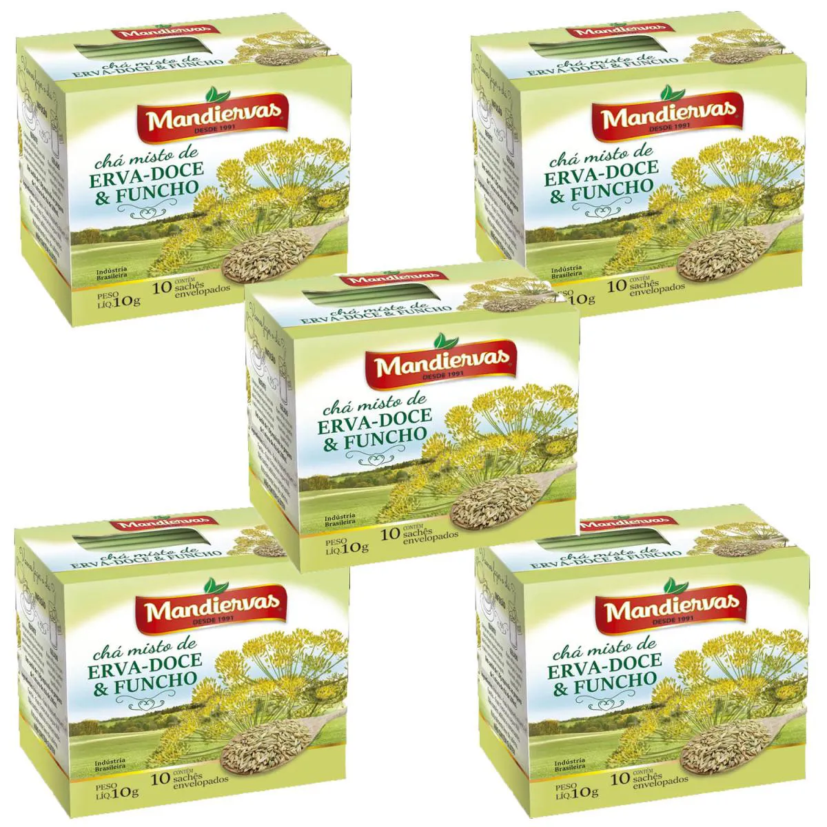 Kit 5 Caixinhas de Chá Erva-doce e Funcho 10 Sachês