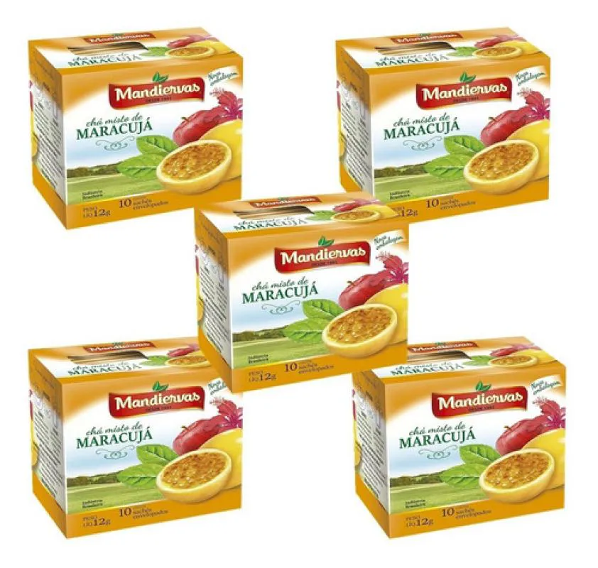 Kit 5 Caixinhas de Chá Misto Maracujá 10 Sachê - Mandiervas