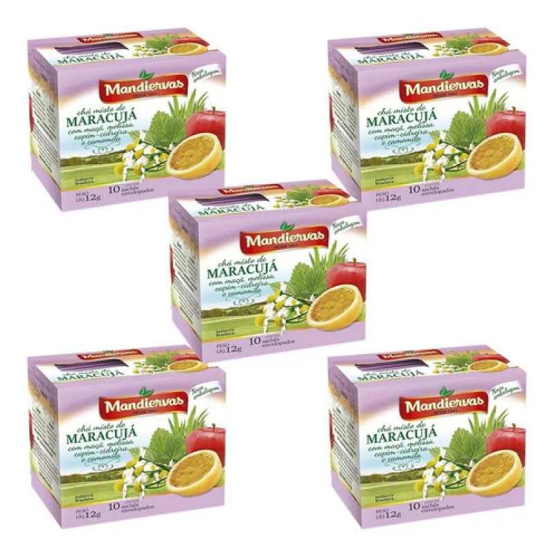 Kit 5 Caixinhas de Chá Misto Relaxante 10 Sachê - Mandiervas