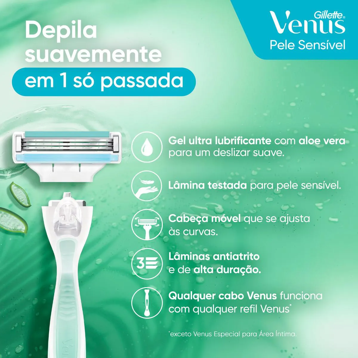 Carga para Aparelho de Depilar Gillette Venus Pele Sensível 4 unidades