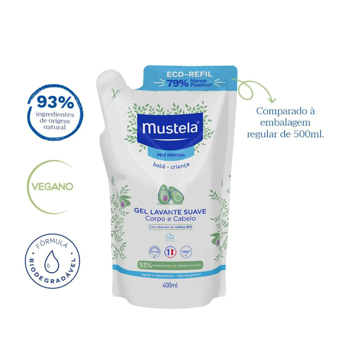 Refil Gel Lavante Suave Mustela Pele Normal 400ml
