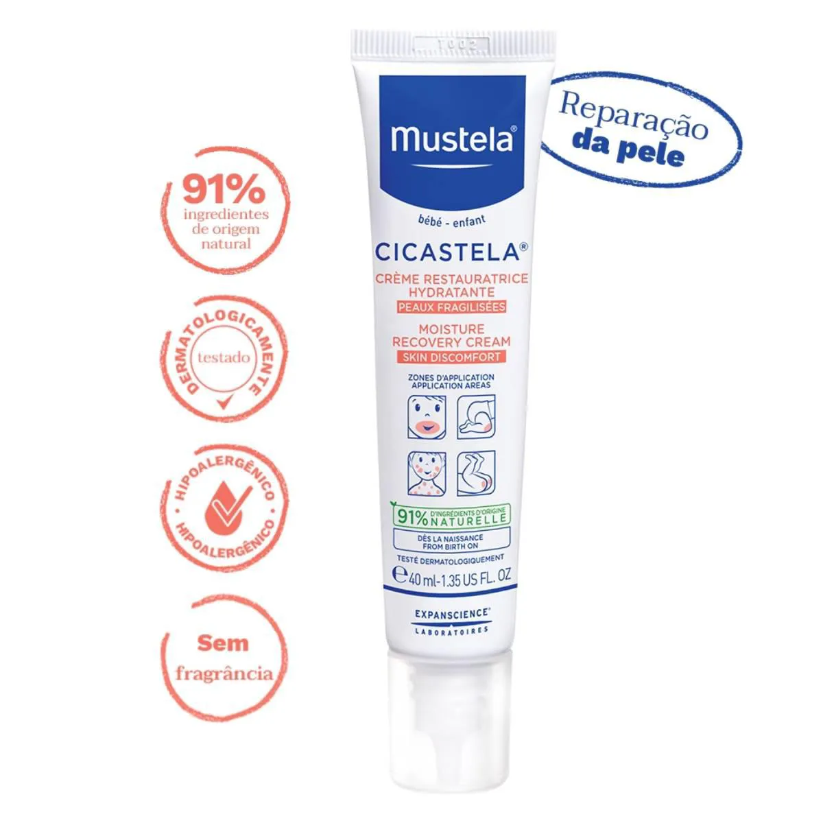 Creme Reparador Hidratante Mustela Bebê Cicastela Pele Sensibilizada com 40ml