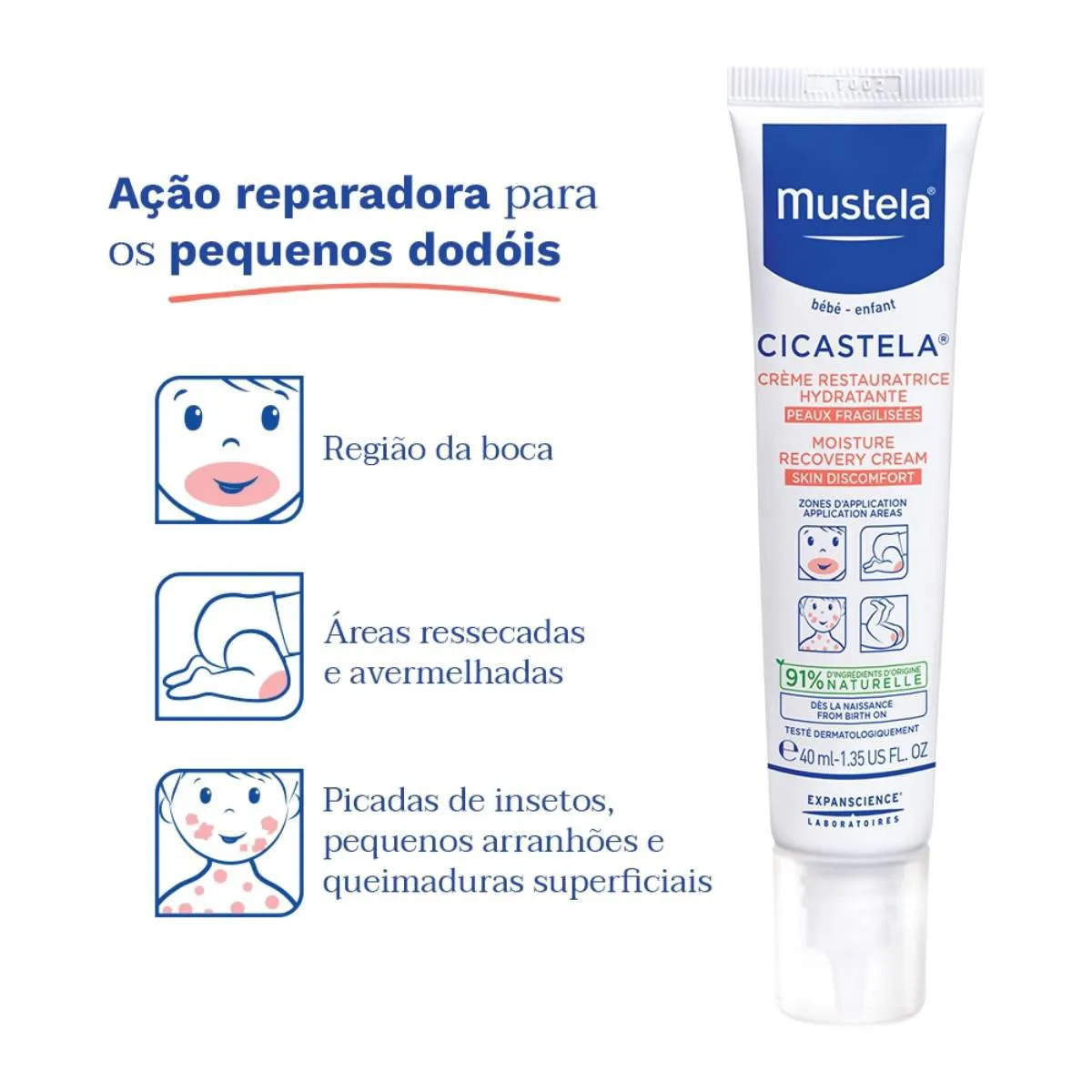 Creme Reparador Hidratante Mustela Bebê Cicastela Pele Sensibilizada com 40ml