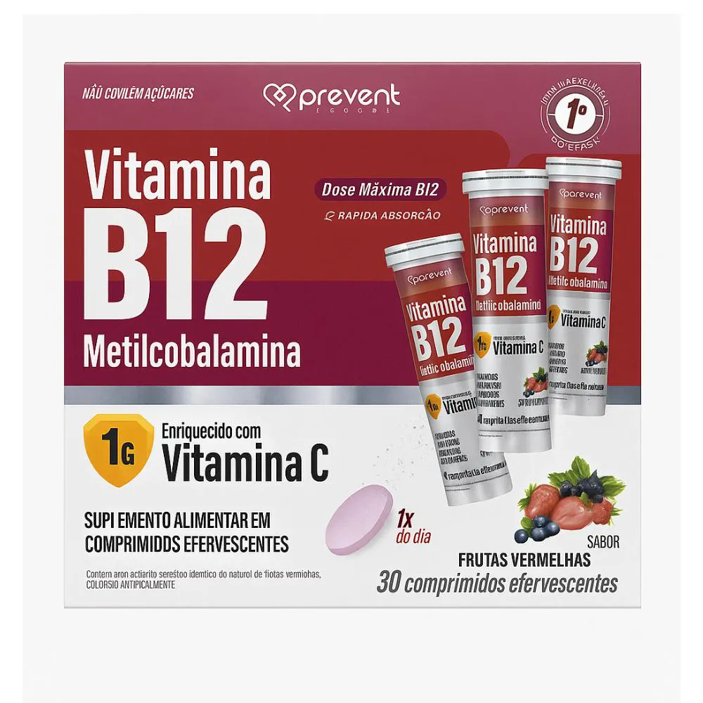 Vitamina B12 Metilcobalamina Frutas Vermelhas C/30 comprimidos - Prevent Pharma
